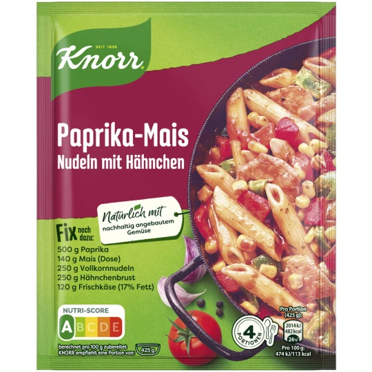 Knorr Fix Paprika-Mais Nudeln Mit Hähnchen 42G 3 Knorr Fix Paprika-Mais Nudeln Mit Hähnchen 42G