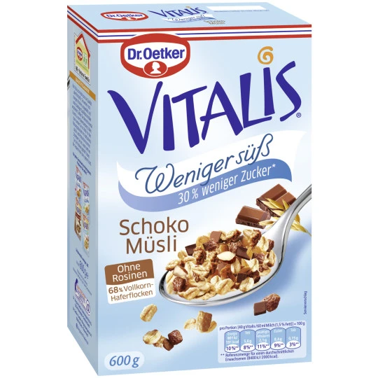 Dr. Oetker Vitalis Schoko Müsli Weniger Süß 600G 3 Dr. Oetker Vitalis Schoko Müsli Weniger Süß 600G